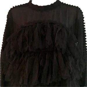 Sheer Tulle Ladder Sleeve Top